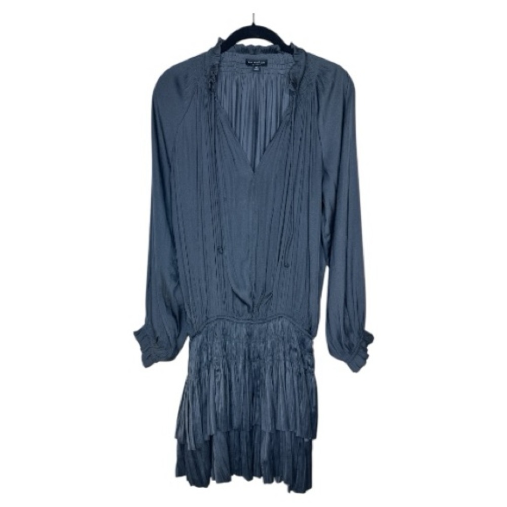 Current Air Cecile Pleated Smocked Mini Dress Grey Medium